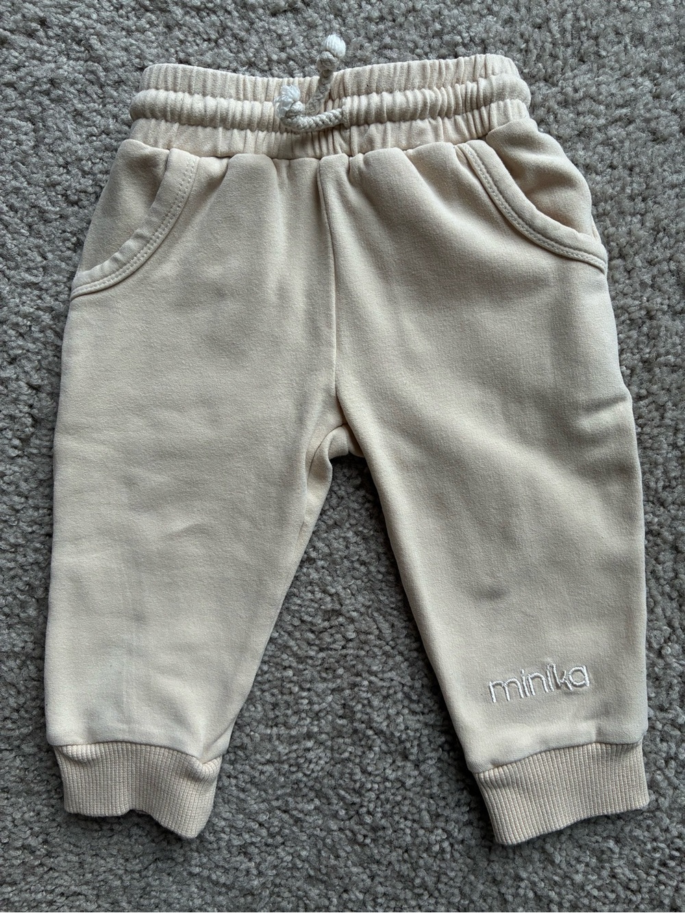 Minika Cream Cotton Baby Jogger Pants Canadian Brand